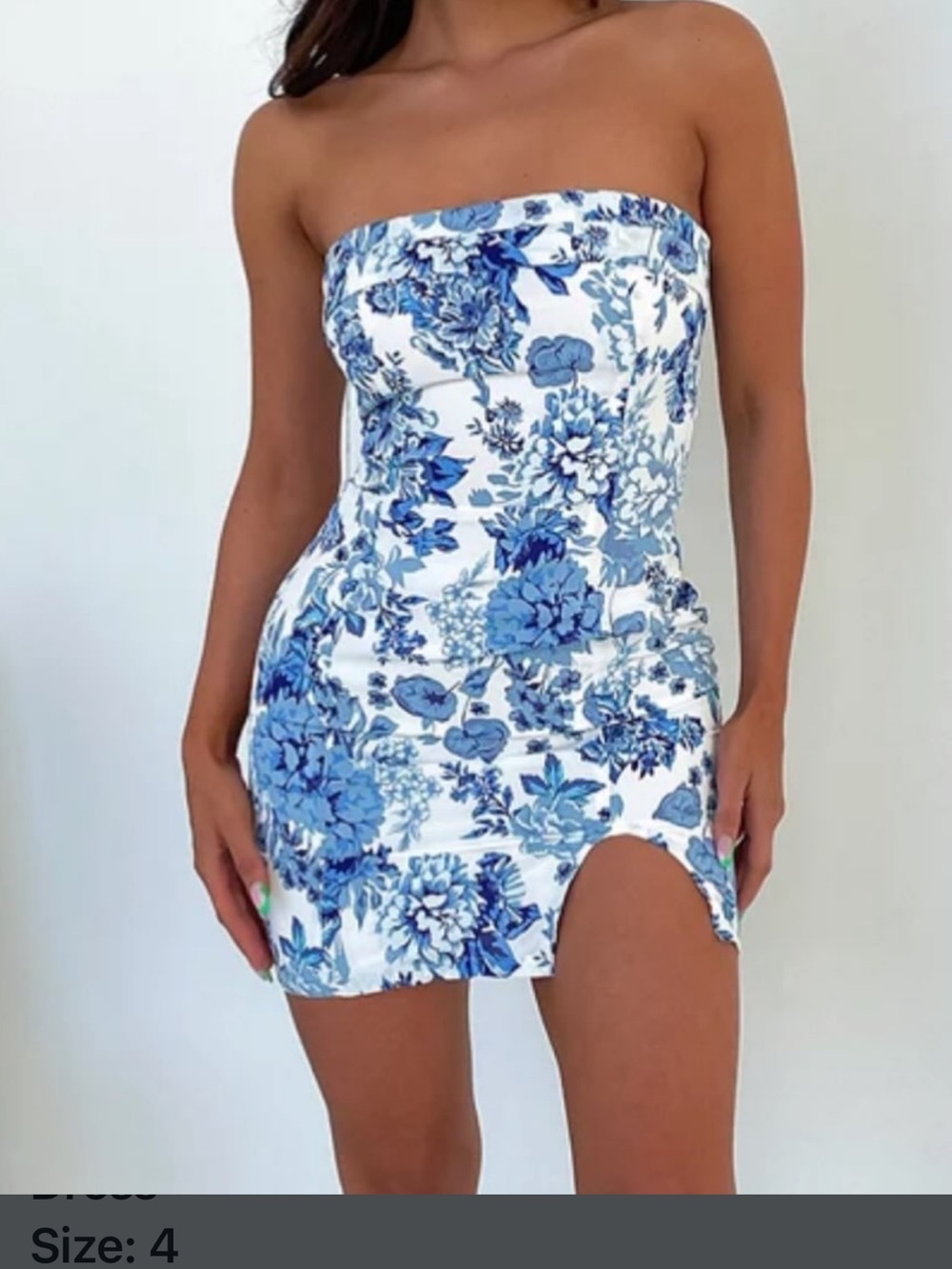 Strapless Blue Floral Mini Dress